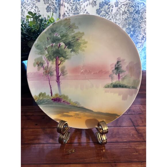 Vintage 1940s Meito China Hand Painted Landscape Scrne 9" Plate Japan - Picture 4 of 5